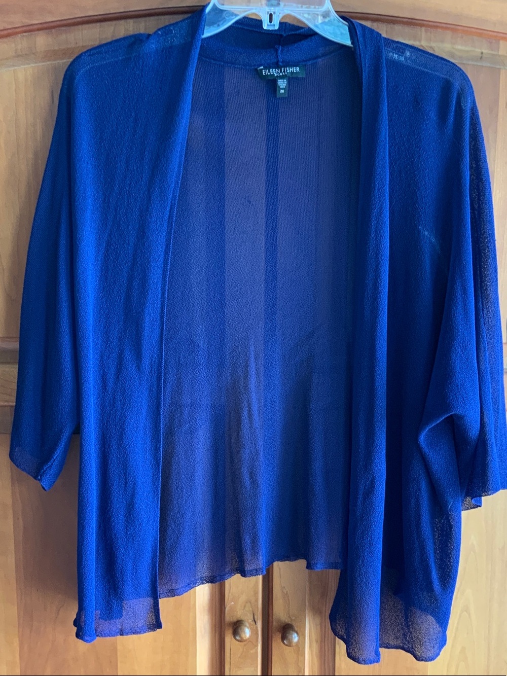 Eileen Fisher Women's Blue Open-Front Sheer Cardigan Sweater 2X EUC